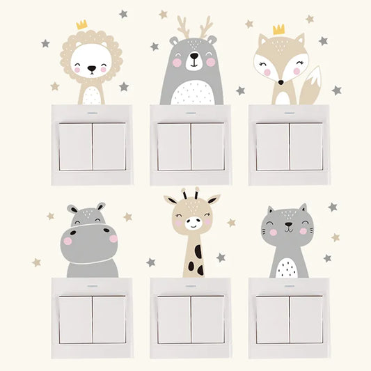 6pcs/set Boho Color Cute Smile Cartoon Animals Switch Stickers