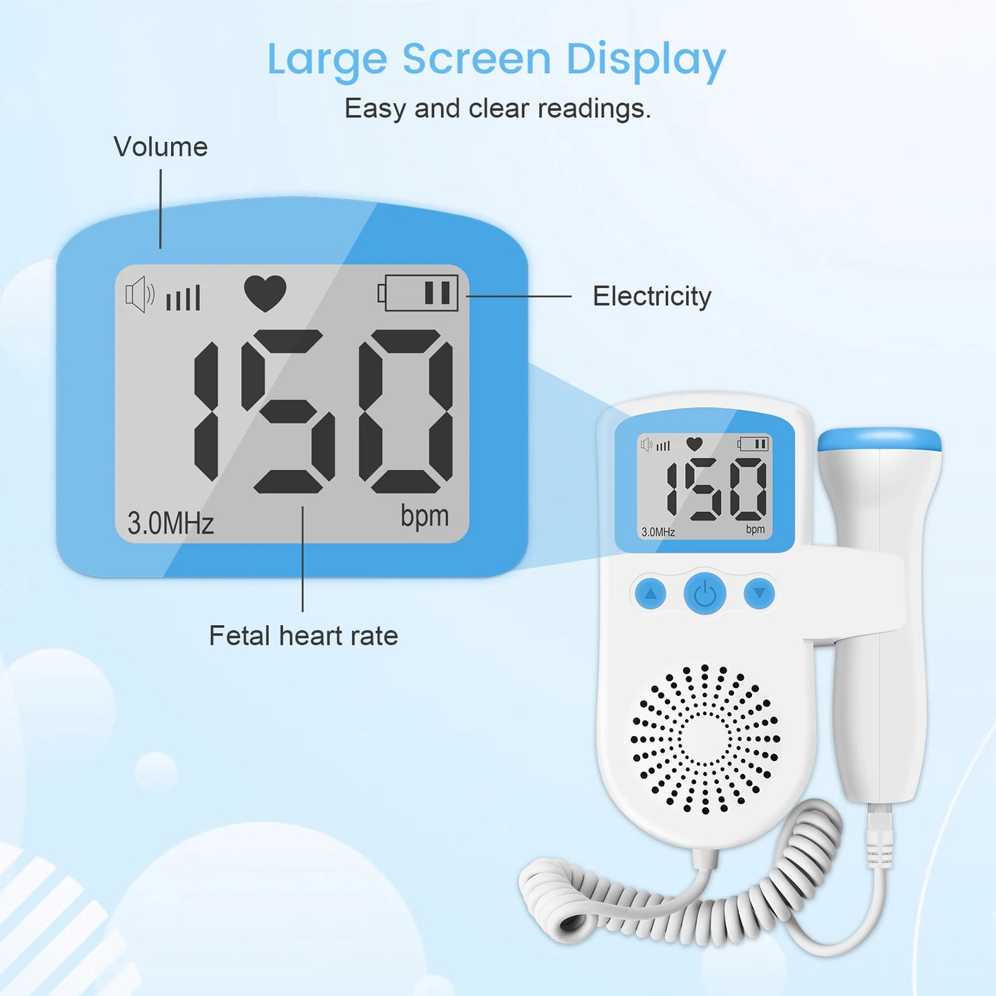 3MHz Ultrasound Baby Heart Rate Detector Pregnant