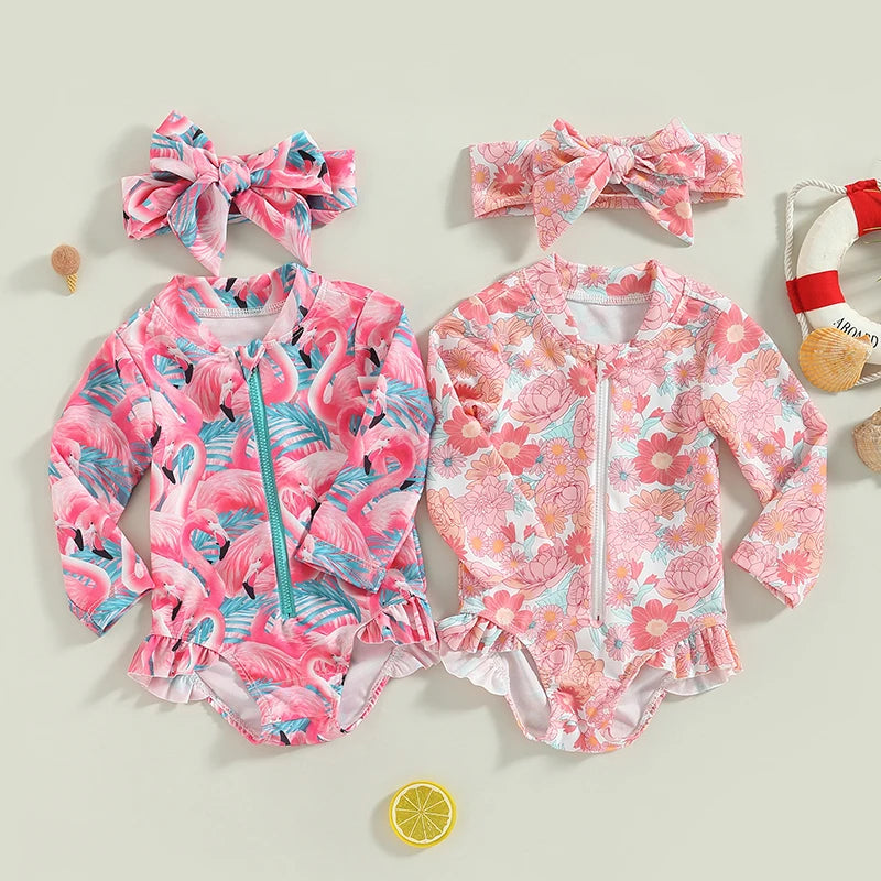 Long Sleeve Cute Toddler Baby Girls Swimwear